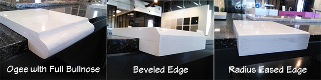 Quartz Countertop Edge Profiles Ogee w/Full Bullnose, Beveled Edge & Radius Eased Edge